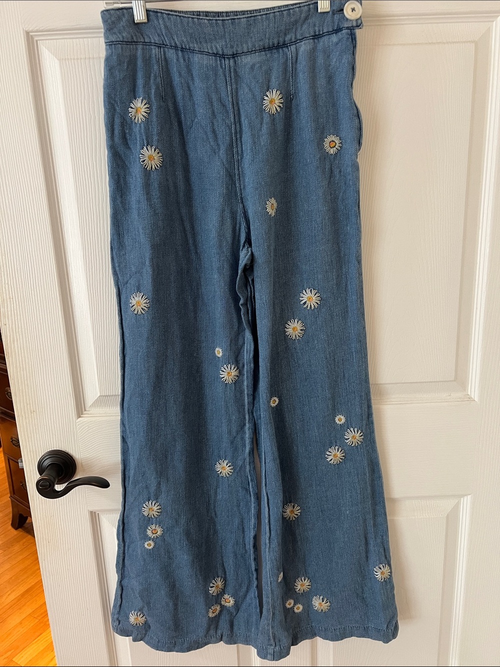We The Free Blue Denim Wide-Leg Jeans with Daisy Embroidery